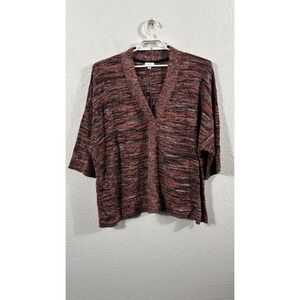 Pure Jill Sweater‎ Womens XL Heathered Orange Navy Blue V Neck Knit Top Pullover